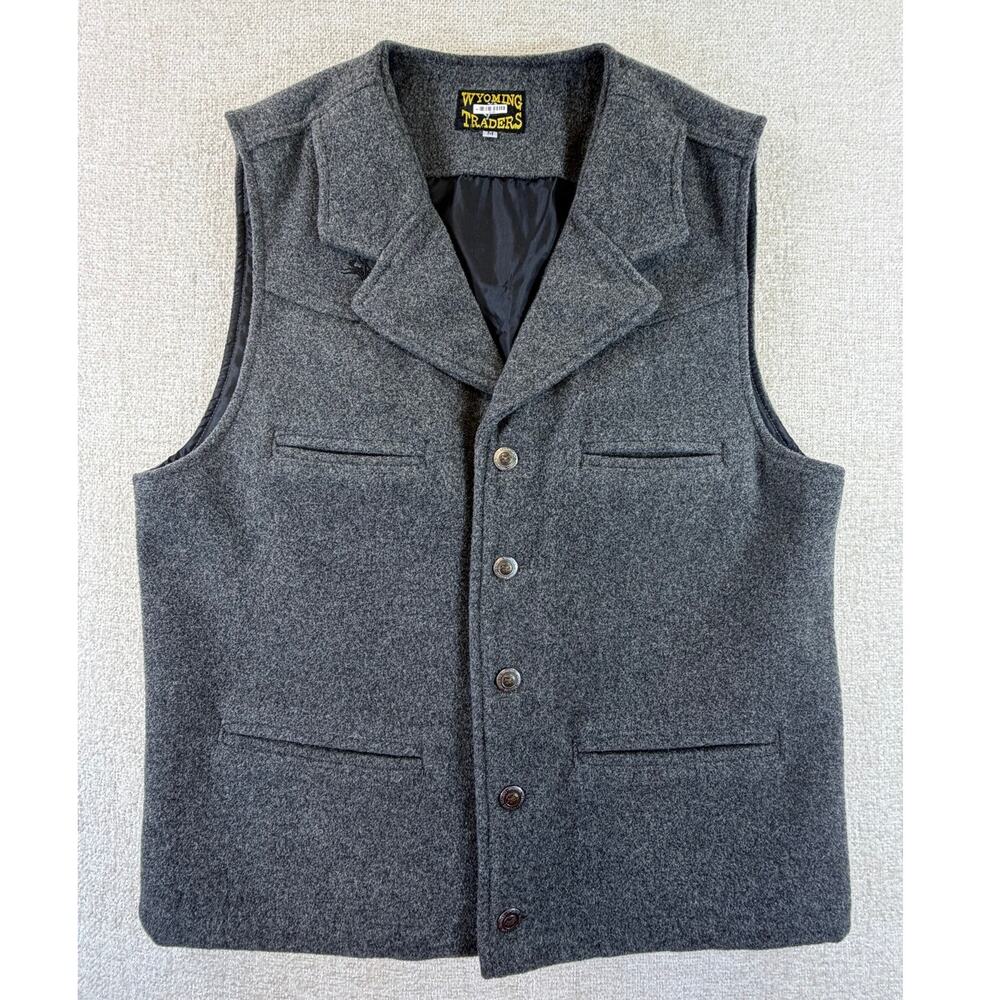 Wyoming Traders Mens Medium Gray 100% Virgin Wool Western Cowboy Vest Ranch Wear